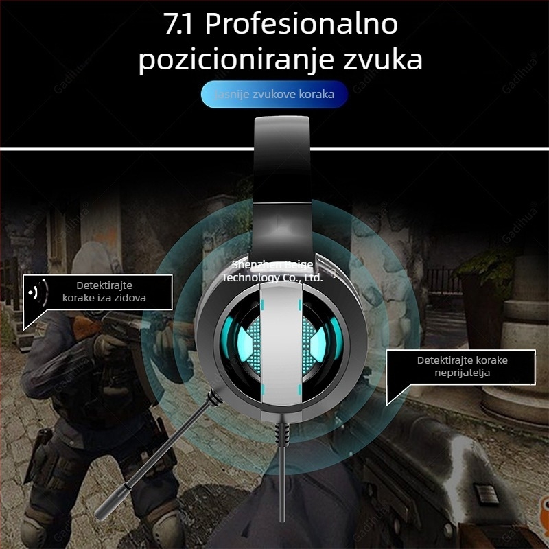 Gamer slušalice za PC, over-ear, USB kabel, mikrofon, 7.1 surround zvuk