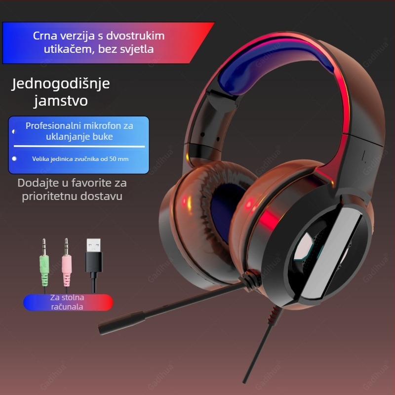 Gamer slušalice za PC, over-ear, USB kabel, mikrofon, 7.1 surround zvuk