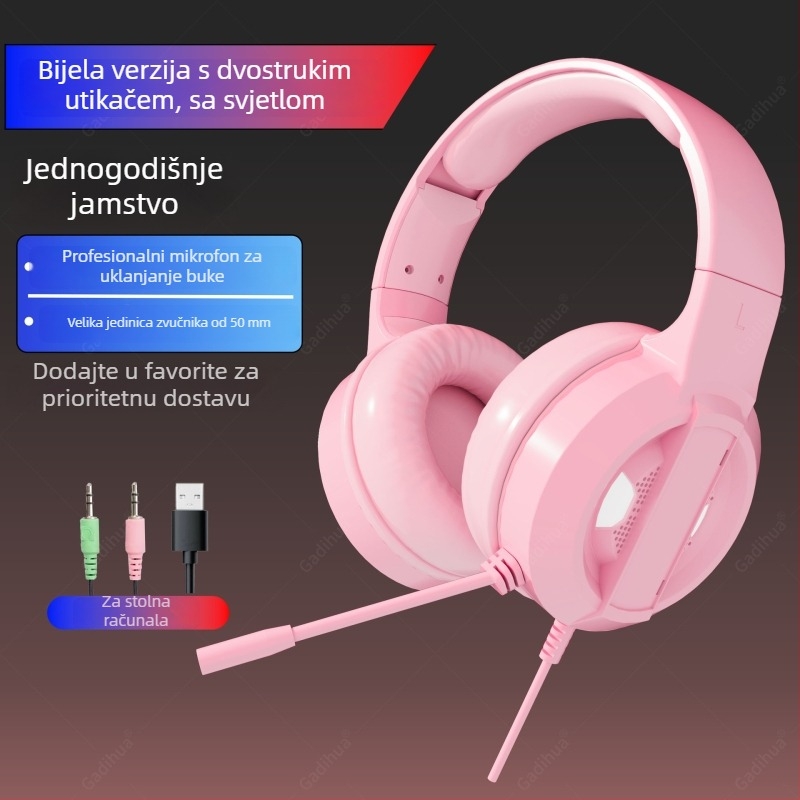Gamer slušalice za PC, over-ear, USB kabel, mikrofon, 7.1 surround zvuk