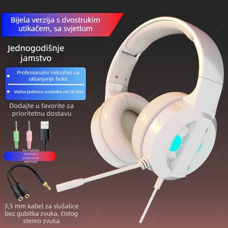 Gamer slušalice za PC, over-ear, USB kabel, mikrofon, 7.1 surround zvuk