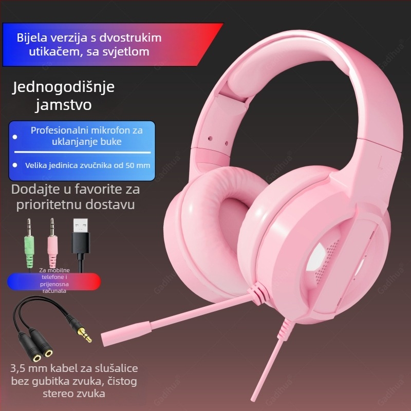 Gamer slušalice za PC, over-ear, USB kabel, mikrofon, 7.1 surround zvuk