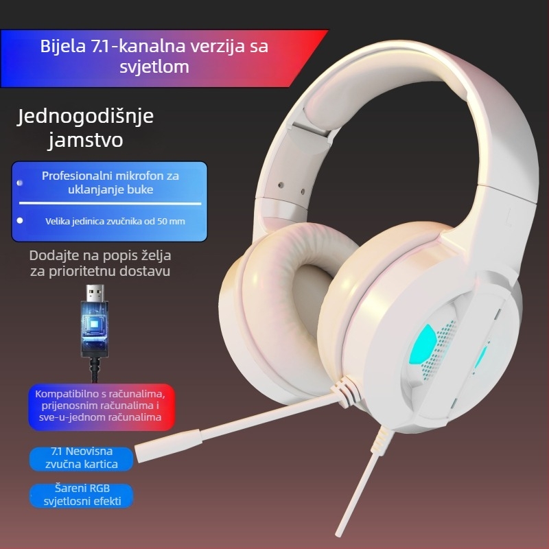 Gamer slušalice za PC, over-ear, USB kabel, mikrofon, 7.1 surround zvuk