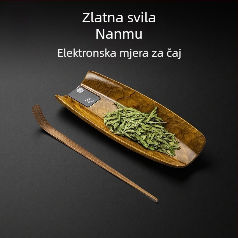 Rongshan Tang digitalna vaga za čaj od masivnog drveta Golden Silk Nan, s razdjelnikom za listove čaja i držačem čaja s prikazom težine.