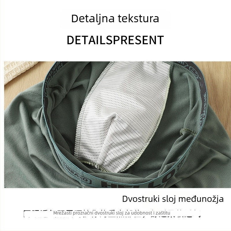 Muške jednobojne boxere s tiskom slova, prozračne, bezšivne, srednje visine struka, poliester