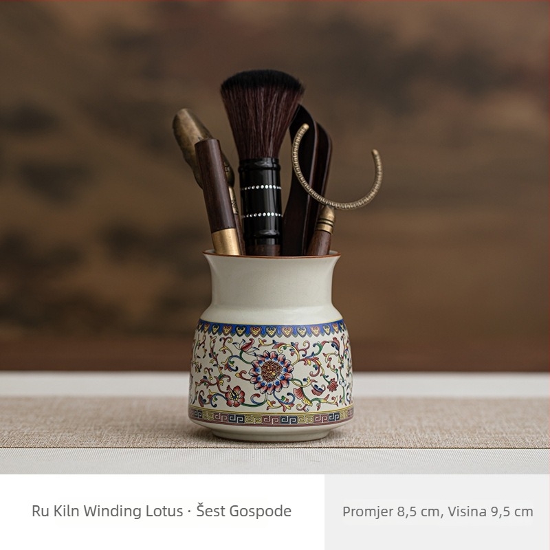 Bež boje Ru kiln set za čajnu ceremoniju, šest komada, Kung Fu pribor za čaj: nož za čaj, kliješta za čaj, četkica za čaj i žličica za čaj