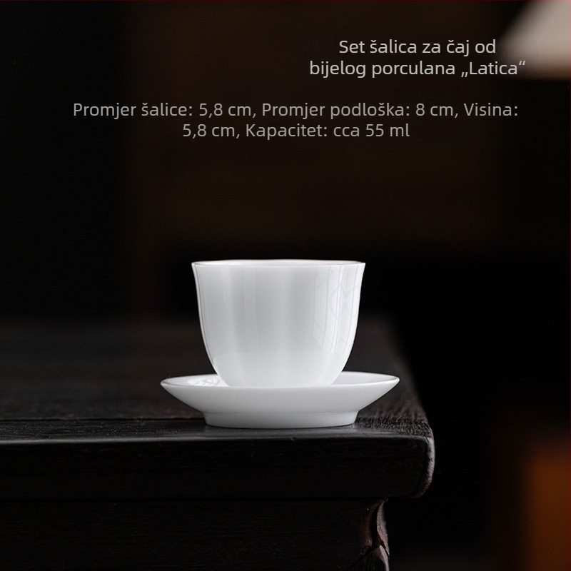 Set čajnih šalice od jade porculana, tradicionalna čajna posuda, bijeli porculan, velika šalica, zen stil
