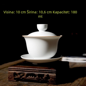 Keramičko čajna zdjela sa poklopcem, velika trodijelna, mat glazura, bijeli porculan, prilagodljiva