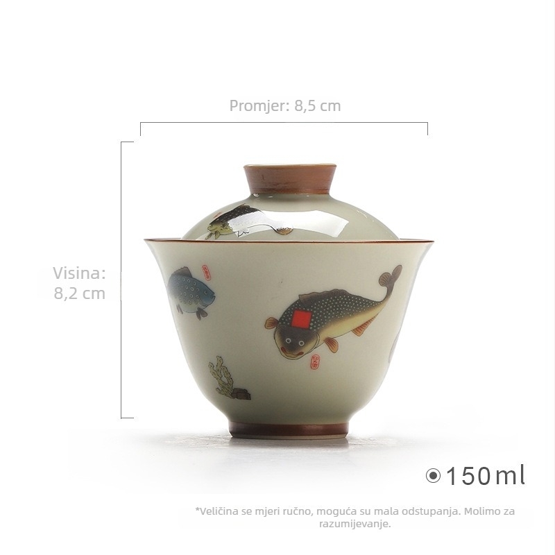 Gaiwan čajni set s poklopcem, keramika s celadon glazurom, pribor za Gongfu ceremoniju u poklon kutiji