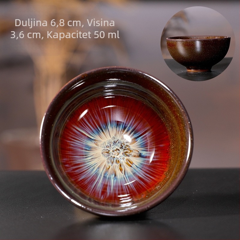 Jian Zhan čajna šalica s glazurom pijesko-zlatnog sjaja, porcelinska, pojedinačna šalica, tradicionalni kineski stil