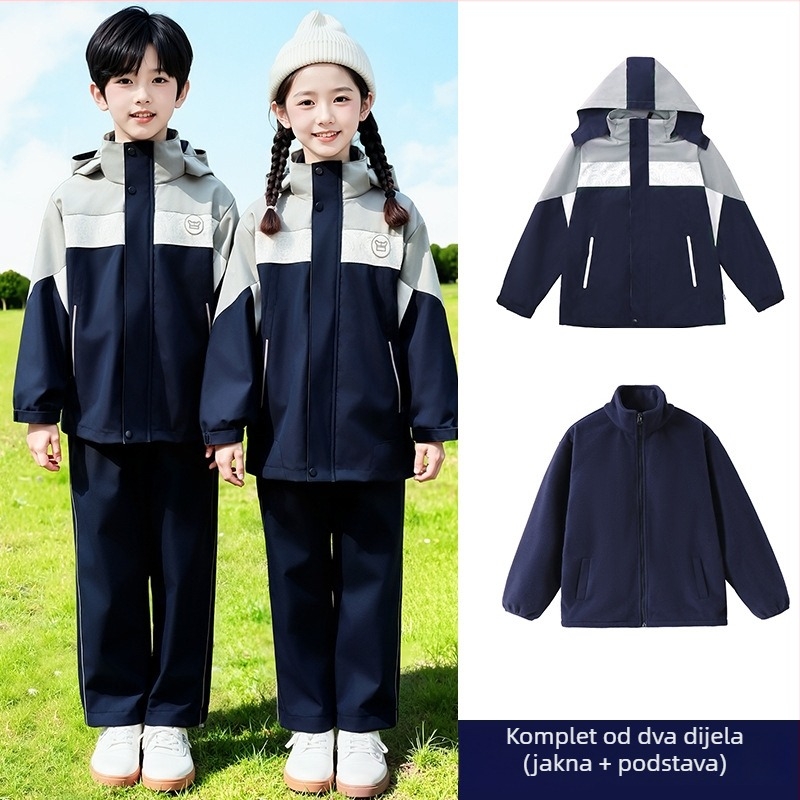 Dječji jedinstveni školski uniformni set za proljeće i jesen — unisex, bluza na zip s dugim rukavima i hlače