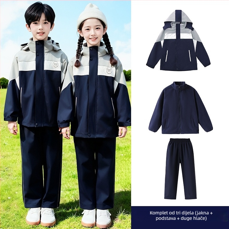 Dječji jedinstveni školski uniformni set za proljeće i jesen — unisex, bluza na zip s dugim rukavima i hlače
