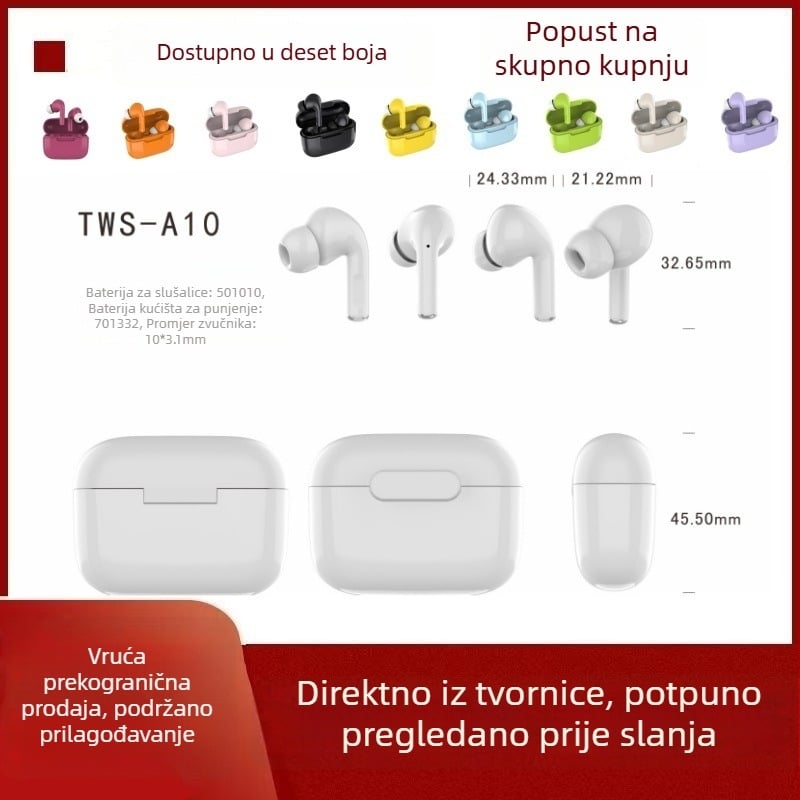 A10 TWS bežične Bluetooth slušalice s magnetnom punionicom – plave, IPX5, Bluetooth 5.0, niska latencija za e-sportove