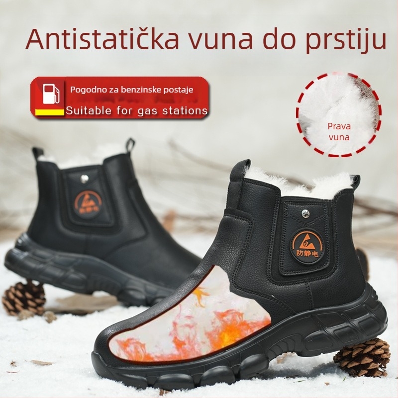 Zimske antistaticke cipele od mikrovlaknaste kože, unisex, srednje visine, bez čelične zaštite prstiju, lagane, otporne na hladnoću