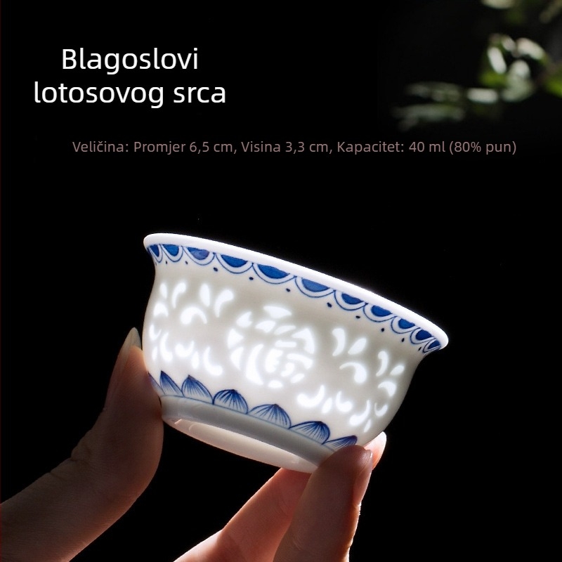 Ručna plavo-bijela porcelanska šalica za čaj sa izrezanim uzorkom, čajni set s jednom šalicom