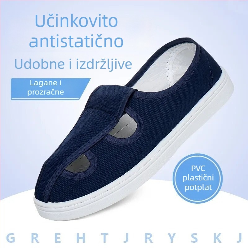 Unisex zaštitne cipele za rad od PVC-a, zaštita od prašine, plavo-bijela, protuklizne i antistatične