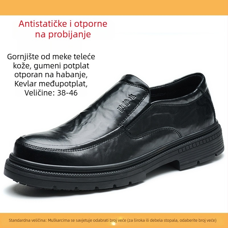 Muške crne antistatične kožne cipele s Kevlar srednjom potplatom, otporne na probijanje, za benzinske postaje i skladišta nafte.