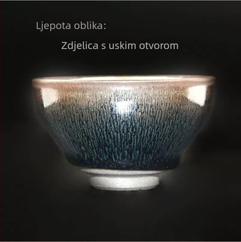 Šalica za čaj sa srebrnom glazurom i plavim kapljicama ulja na željezničkom tijelu, crni porcelin, majstorska jedna šalica, vrhunska šalica za čaj