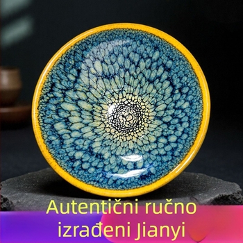 Jianyang Jianzhan Potpuno ručno izrađeno, majstorsko, zelena prepelica kapa-oblika keramička šalice za čaj s originalnom mineralnom glazurom, čelično telo