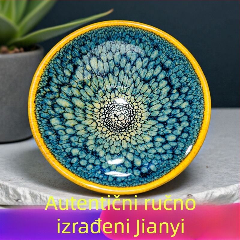 Jianyang Jianzhan Potpuno ručno izrađeno, majstorsko, zelena prepelica kapa-oblika keramička šalice za čaj s originalnom mineralnom glazurom, čelično telo