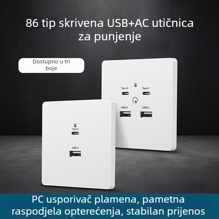 Type-C utičnica s brzim punjenjem za noćni ormarić, USB 20W punjenje za Android i iPhone
