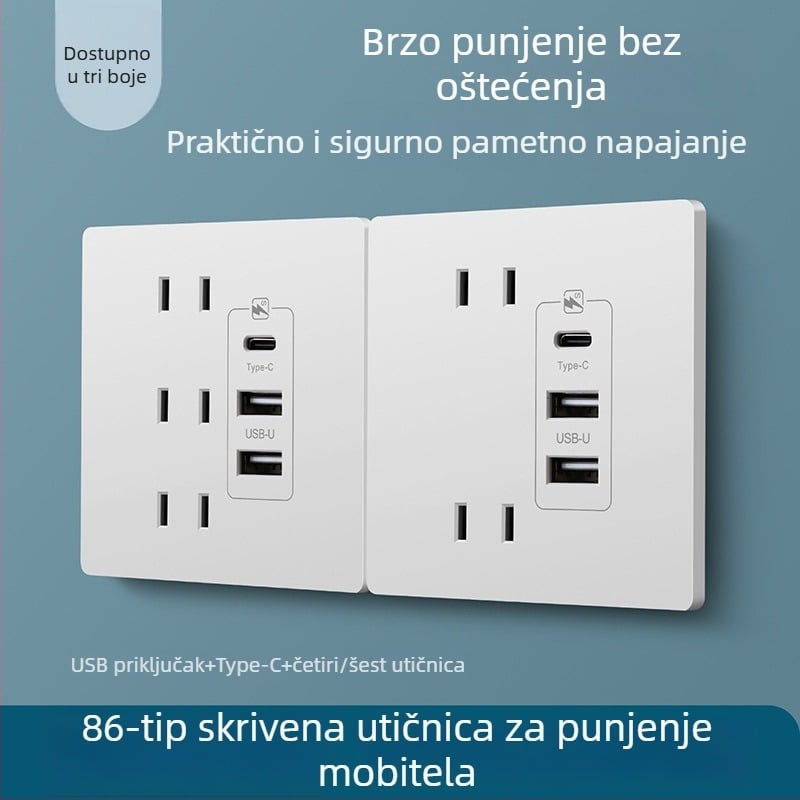 Type-C utičnica s brzim punjenjem za noćni ormarić, USB 20W punjenje za Android i iPhone