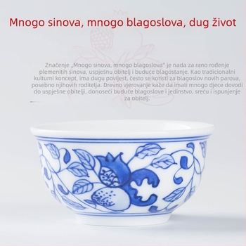 Ručno oslikana porculanska šalica za čaj, plavo-bijeli uzorak, mala za kućnu uporabu