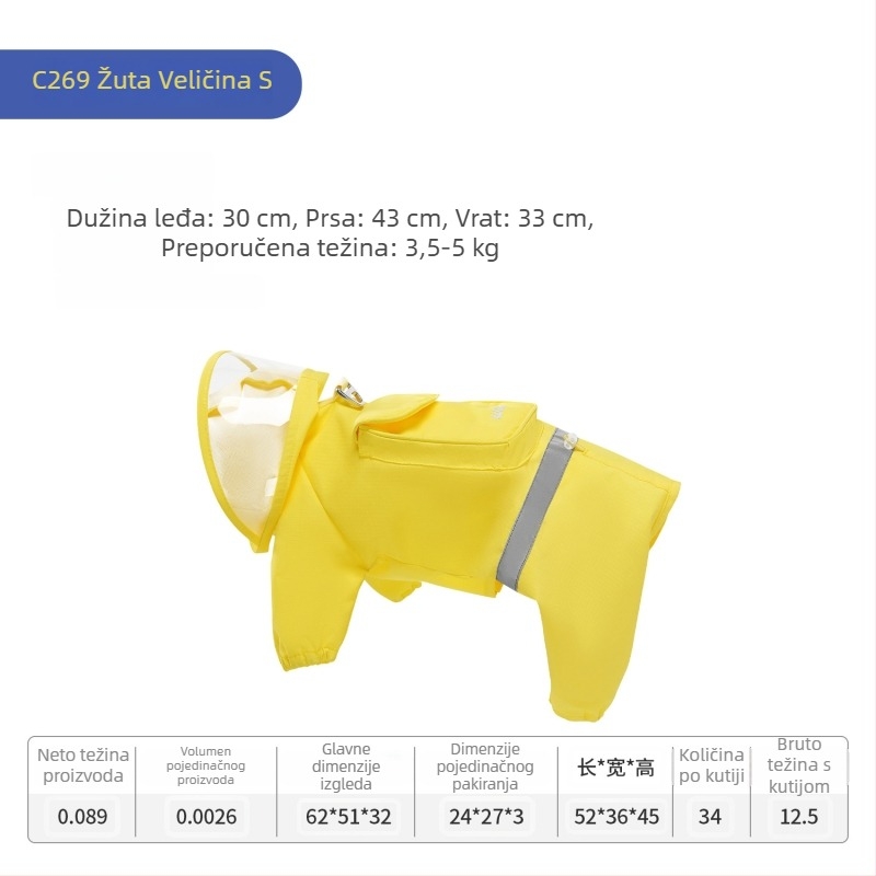 wakytu Kišni kaput za male pse, ljetni model, reflektirajući, vodootporan i otporan na vjetar, potpuno pokrivanje pončo