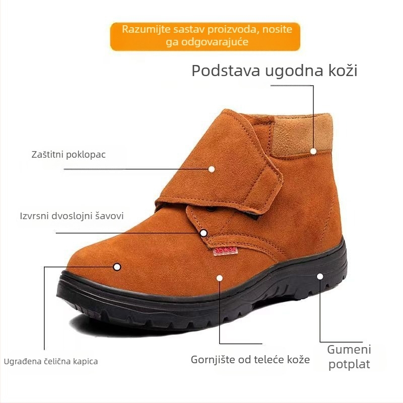 Visoke cipele za sigurnost od velura s čeličnom špicom, otporne na udarce i perforaciju, prozračne, protiv mirisa, za graditeljstvo i zavarivanje