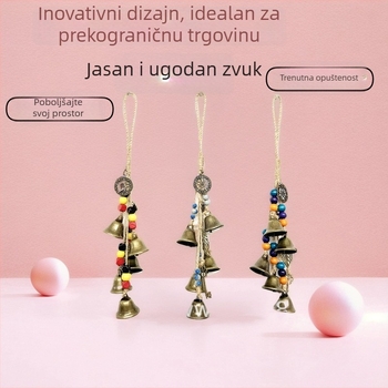 Ručni magični zvon vjetra s drvenim perlama, privjeskom srca i pentagramom – ukras za zid