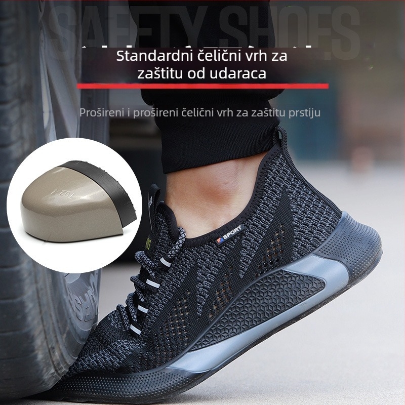 Prozračne zaštitne cipele Flyknit s čeličnom kapicom za prst, zaštita od udara i probijanja, protuklizne, s kontrolom mirisa, ljetne radne cipele