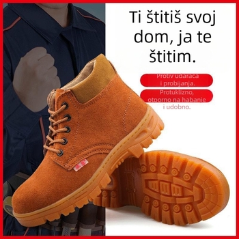 Muške sigurnosne cipele s čeličnim vrhom, otporne na udarce i perforaciju, od prave kože, otporne na zápah, otporne na toplinu, s čeličnom pločom
