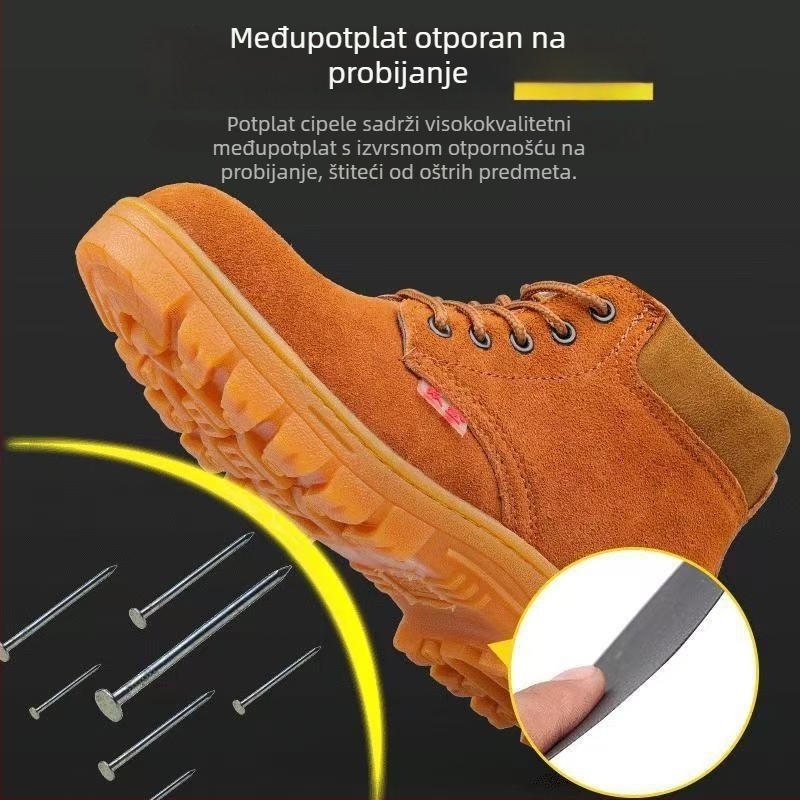 Muške sigurnosne cipele s čeličnim vrhom, otporne na udarce i perforaciju, od prave kože, otporne na zápah, otporne na toplinu, s čeličnom pločom