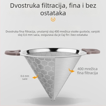 Filter za čaj od 304 nehrđajućeg čelika za čaj s mlijekom, s dvostrukim držašima, velik filter s ultrafinom mrežom