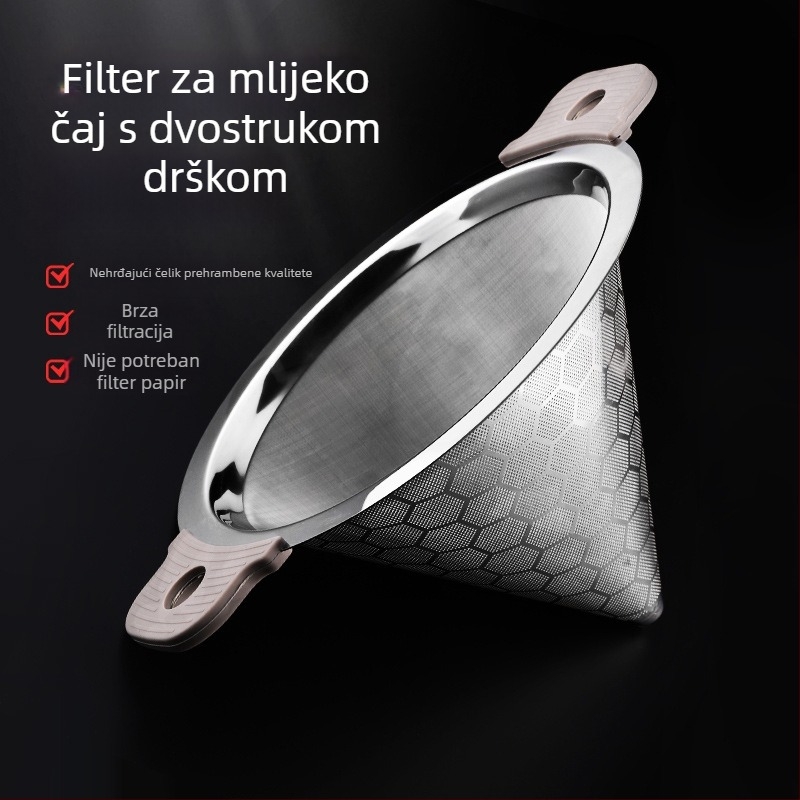 Filter za čaj od 304 nehrđajućeg čelika za čaj s mlijekom, s dvostrukim držašima, velik filter s ultrafinom mrežom