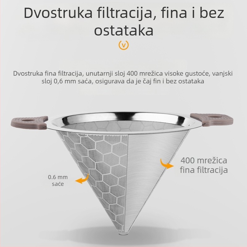 Filter za čaj od 304 nehrđajućeg čelika za čaj s mlijekom, s dvostrukim držašima, velik filter s ultrafinom mrežom