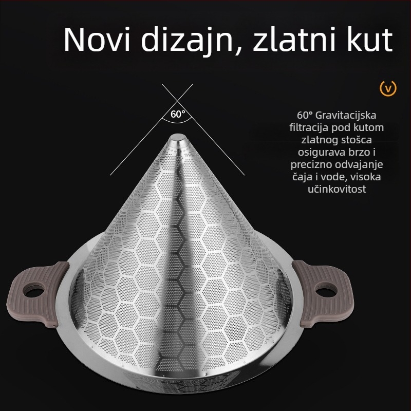 Filter za čaj od 304 nehrđajućeg čelika za čaj s mlijekom, s dvostrukim držašima, velik filter s ultrafinom mrežom