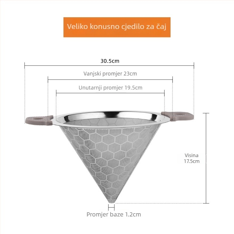 Filter za čaj od 304 nehrđajućeg čelika za čaj s mlijekom, s dvostrukim držašima, velik filter s ultrafinom mrežom