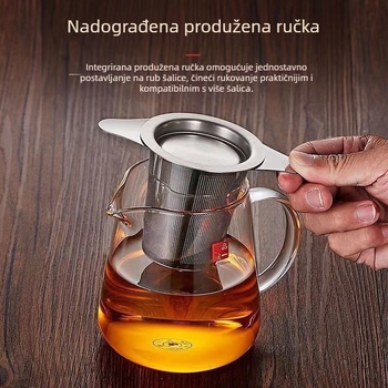 Filter za čaj od nehrđajućeg čelika, infuzor s dvostrukim držalom, lako se čisti, konični razdjelnik listova čaja