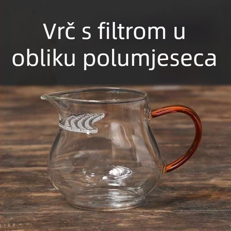 Šalica za čaj u polumjesecu s integriranim filterom i cjedilom, staklo visoko borosilikatno