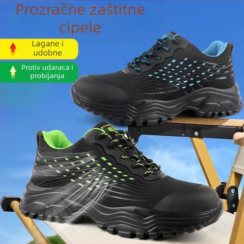 Muške sigurnosne radne cipele, lagana mekana potplata, čelični vrh, zaštita od udara i probijanja, izolirane za električare, gornji dio od Flyknit mreže