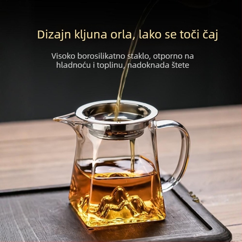 Staklena šalica za čaj s integriranim filtrom i dijelnikom, mali čajnik od zelenog mandarina, čajno sito i odvojnik, borosilikatno staklo