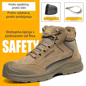 Muške zaštitne cipele s čeličnim prstom, otporne na klizanje, lagana potplata, zimska veluru podstava, zaštita od udara i probijanja.