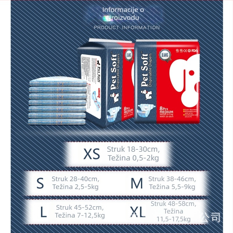 Petsoft denim pelene za ženke psa - netkano tkivo, menstrualne hlače