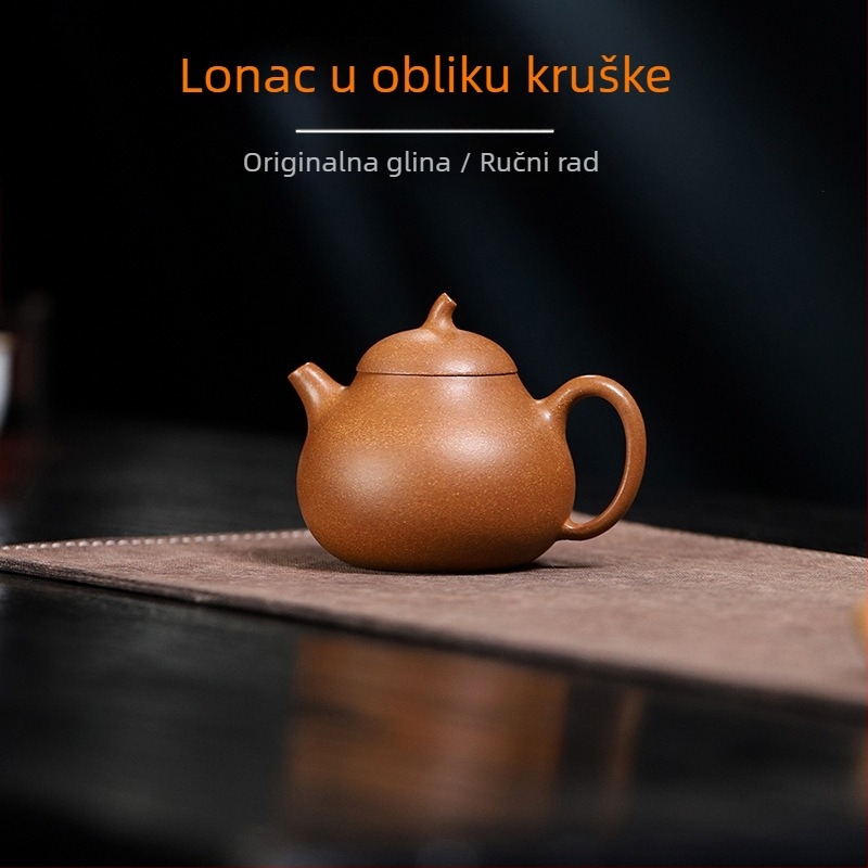 Čajnik od ljubičaste gline, u obliku kruške, mala kapaciteta, djelomično ručno izrađeno, za kućnu uporabu