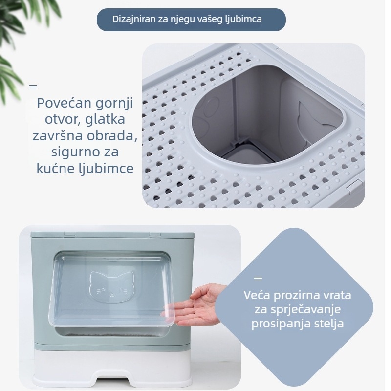 Potpuno zatvorena kutija za mačji toalet sa izvlačnim ladicom, velika, sklopiva