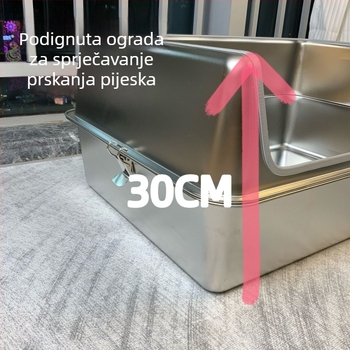 Ekstra velika kutija za mačke od nehrđajućeg čelika, otvorena, duboka, otporna na prskanje, s visokim rubovima
