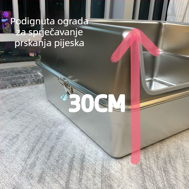 Ekstra velika kutija za mačke od nehrđajućeg čelika, otvorena, duboka, otporna na prskanje, s visokim rubovima