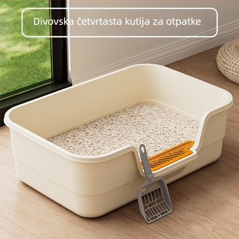Izuzetno velika kutija za mačji pijesak s visokim rubovima za sprječavanje prosipanja, otvorenog dizajna, podignuta i ojačana, pogodna za mačke kratkih nogu