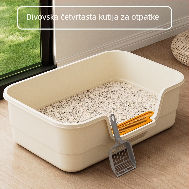 Izuzetno velika kutija za mačji pijesak s visokim rubovima za sprječavanje prosipanja, otvorenog dizajna, podignuta i ojačana, pogodna za mačke kratkih nogu