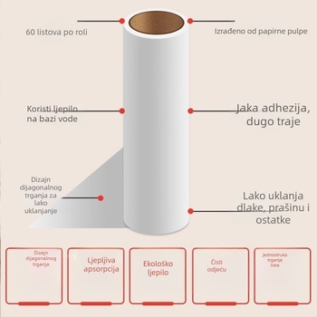 Birch Bamboo valjak za uklanjanje vlasova s ljepljivim papirom, zamjenjivim jezgrom i četkom